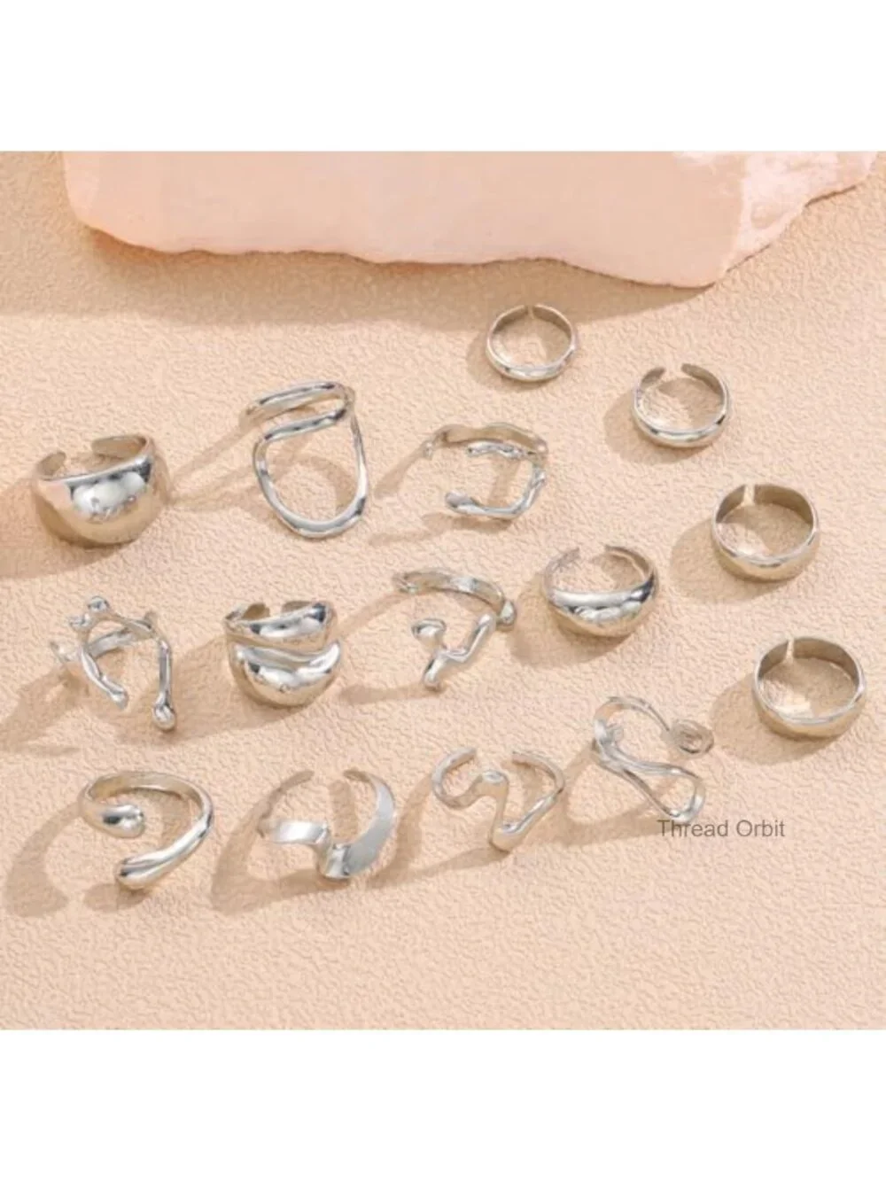 15pcs Chunky Stacking Rings Set Silver Plated Zinc Statement Rings for Women